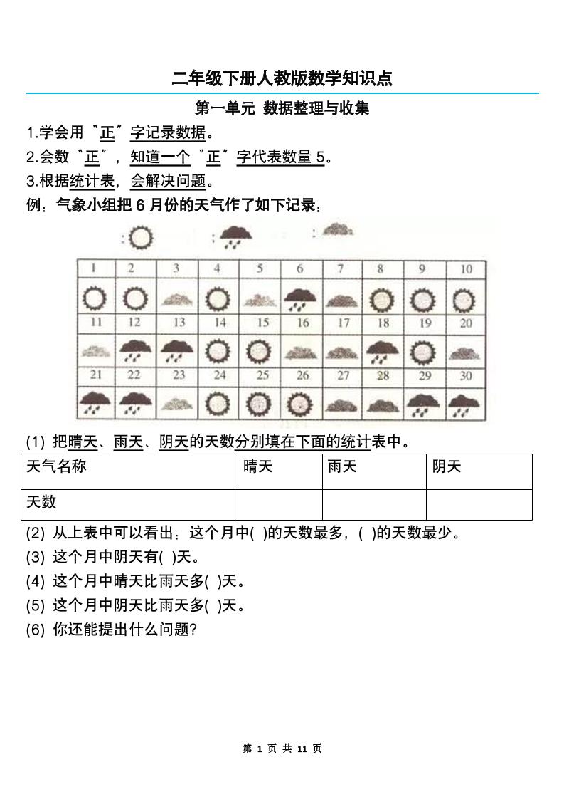 二下人教版数学知识点-