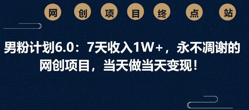 男粉计划6.0：7天收入1W+，永不凋谢的网创项目，当天做当天变现！