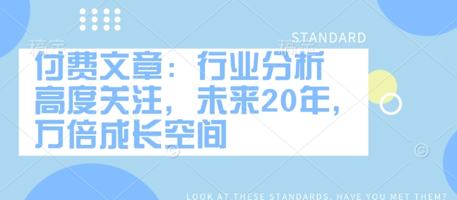 付费文章：行业分析 高度关注，未来20年，万倍成长空间-IC网盘资源库