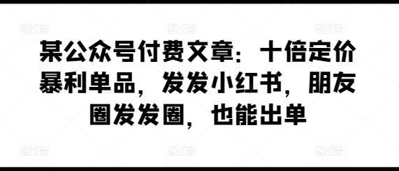 某公众号付费文章：十倍定价暴利单品，发发小红书，朋友圈发发圈，也能出单-IC网盘资源库